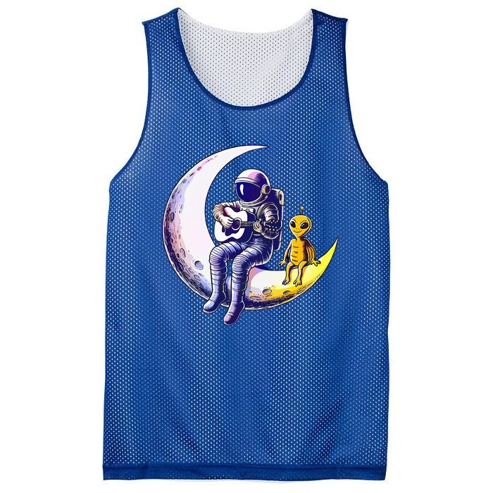 Astronaut Playing Guitar With An Alien On The Moon Mesh Reversible Basketball Jersey Tank