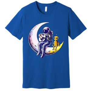 Astronaut Playing Guitar With An Alien On The Moon Premium T-Shirt