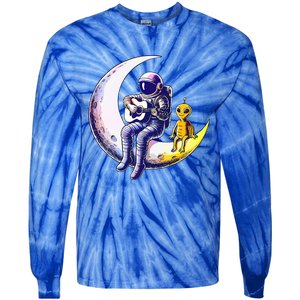 Astronaut Playing Guitar With An Alien On The Moon Tie-Dye Long Sleeve Shirt