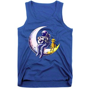 Astronaut Playing Guitar With An Alien On The Moon Tank Top