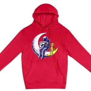 Astronaut Playing Guitar With An Alien On The Moon Premium Pullover Hoodie