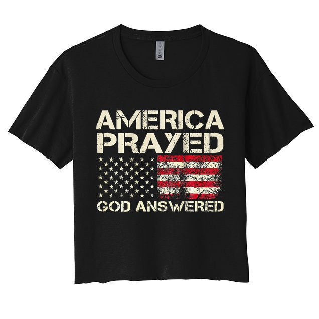 America Prayed God Answered Funny 45 47 Trump Crop Top