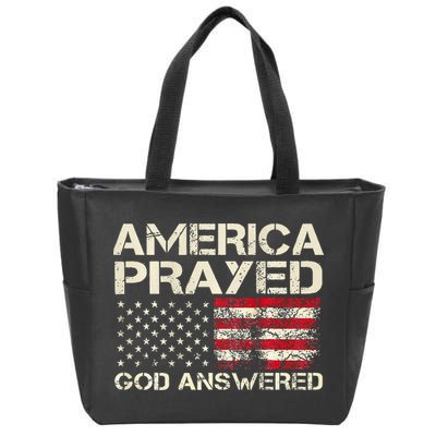 America Prayed God Answered Funny 45 47 Trump Zip Tote Bag