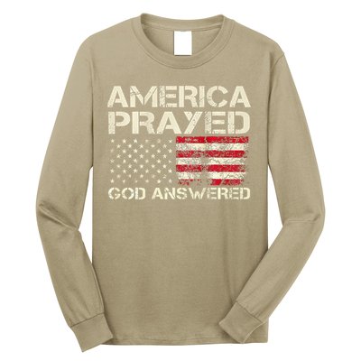 America Prayed God Answered Funny 45 47 Trump Long Sleeve Shirt