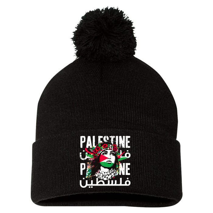 A Palestinian Girl Wearing A Palestinian Bandana Palestine Pom Pom 12in Knit Beanie