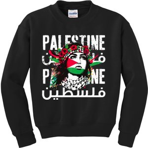 A Palestinian Girl Wearing A Palestinian Bandana Palestine Kids Sweatshirt