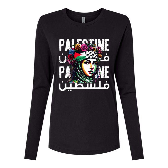 A Palestinian Girl Wearing A Palestinian Bandana Palestine  Womens Cotton Relaxed Long Sleeve T-Shirt