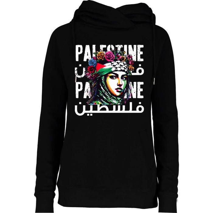 A Palestinian Girl Wearing A Palestinian Bandana Palestine  Womens Funnel Neck Pullover Hood