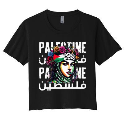 A Palestinian Girl Wearing A Palestinian Bandana Palestine  Women's Crop Top Tee