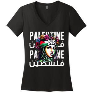 A Palestinian Girl Wearing A Palestinian Bandana Palestine  Women's V-Neck T-Shirt