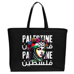 A Palestinian Girl Wearing A Palestinian Bandana Palestine  Cotton Canvas Jumbo Tote