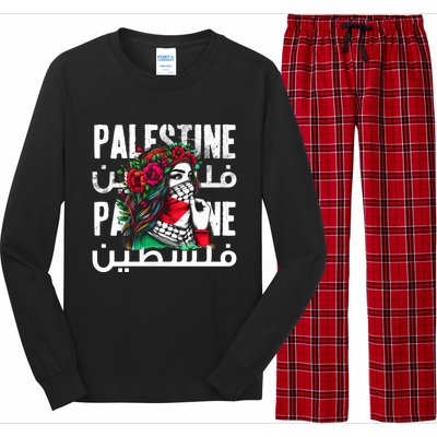 A Palestinian Girl With A Palestinian Bandana Palestine Long Sleeve Pajama Set