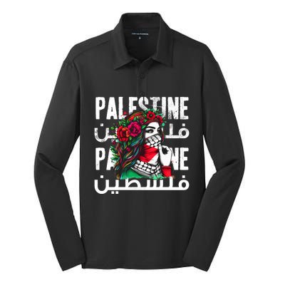 A Palestinian Girl With A Palestinian Bandana Palestine Silk Touch Performance Long Sleeve Polo