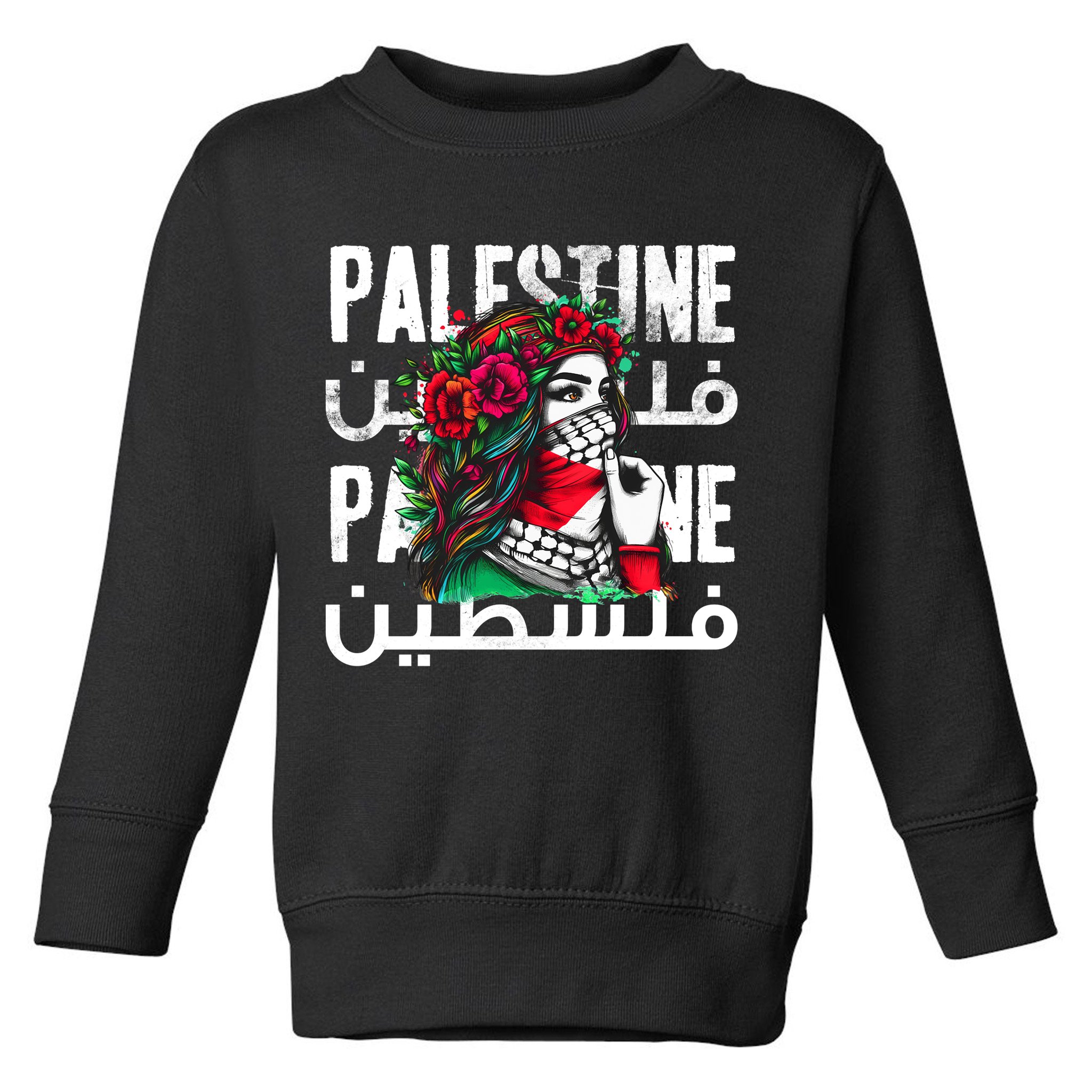A Palestinian Girl With A Palestinian Bandana Palestine Toddler Sweatshirt