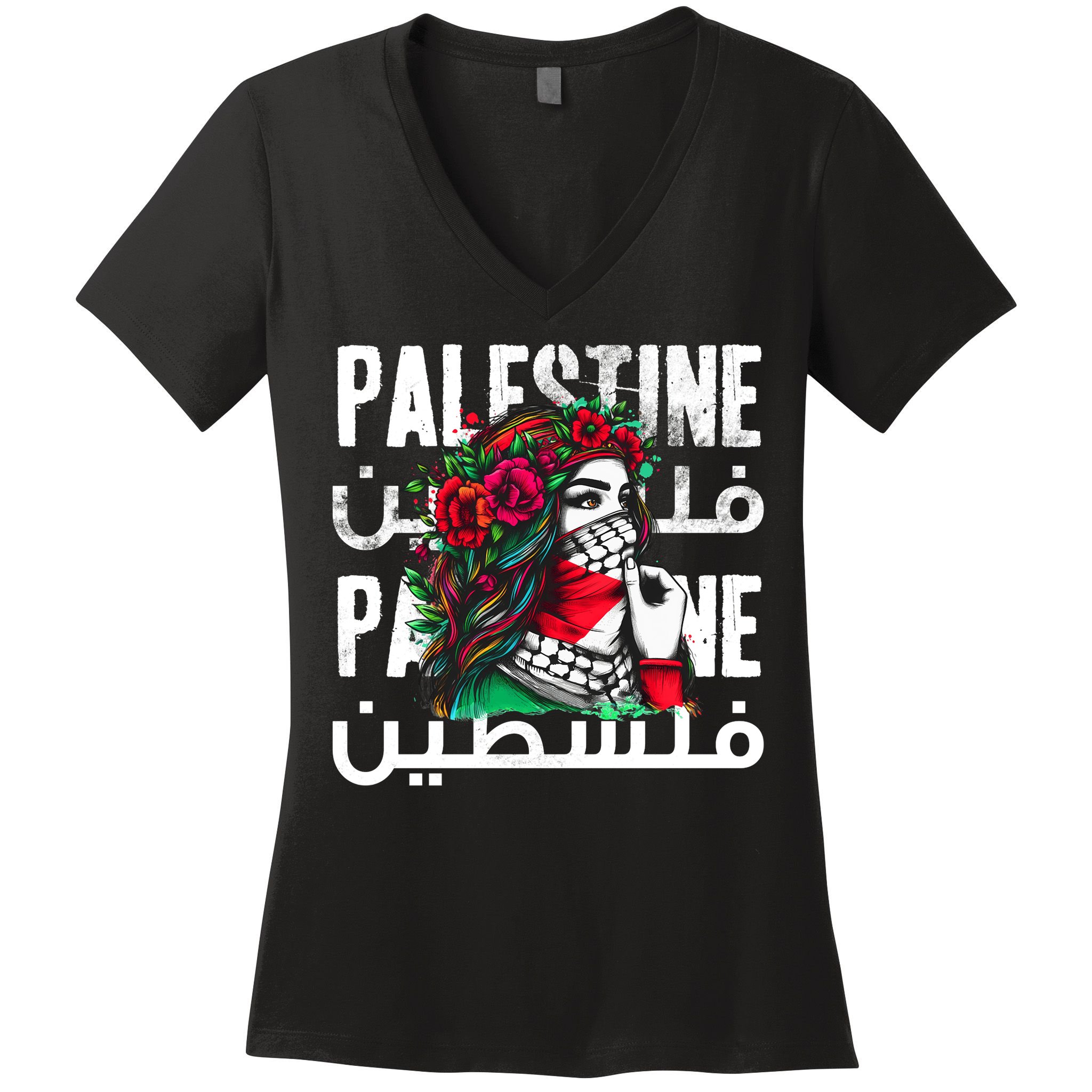 A Palestinian Girl With A Palestinian Bandana Palestine Women's V-Neck T-Shirt