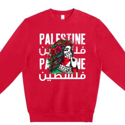 A Palestinian Girl With A Palestinian Bandana Palestine Premium Crewneck Sweatshirt