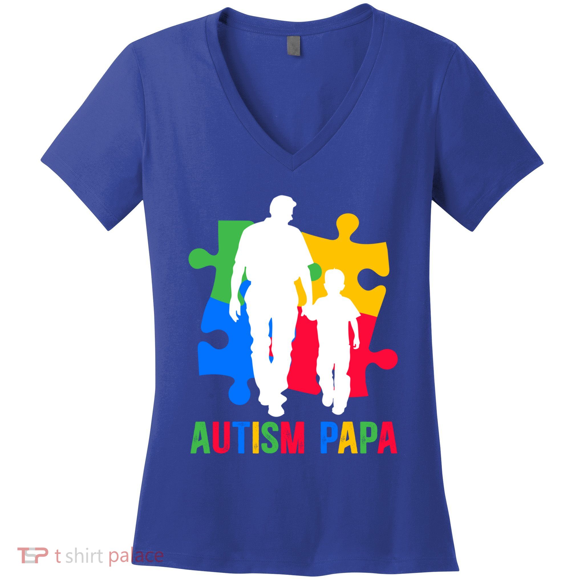 Autism Papa Grandpa Autism Warrior Papa Autism Awareness Gift Women's V-Neck T-Shirt