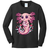 Axolotl Pastel Goth Strawberry Milk Shake Anime Aesthetic Kids Long Sleeve Shirt