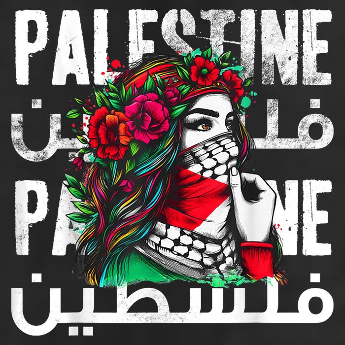 A Palestinian Girl Wearing A Palestinian Bandana Palestine 7 Panel Mesh Trucker Snapback Hat