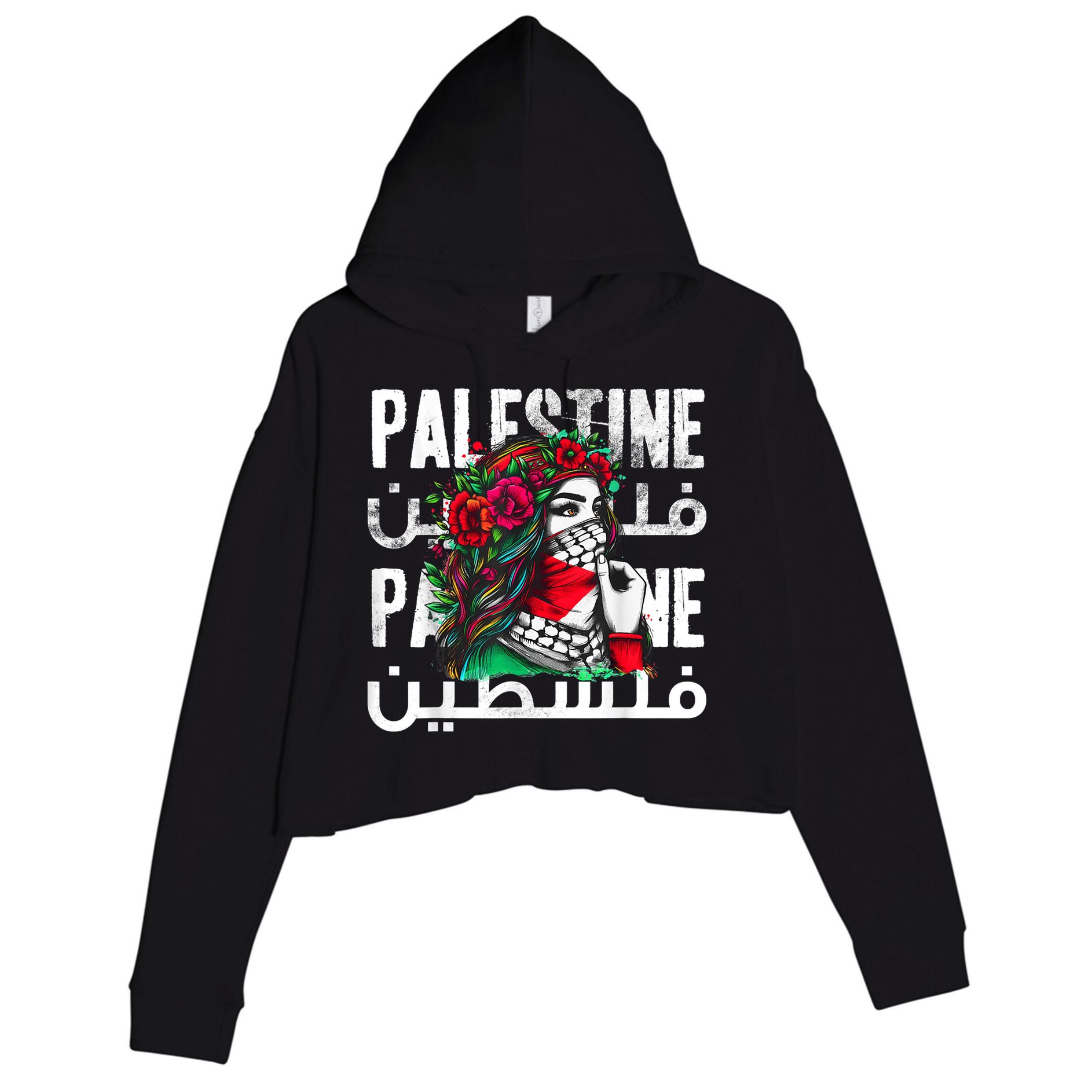 A Palestinian Girl Wearing A Palestinian Bandana Palestine Crop Fleece Hoodie