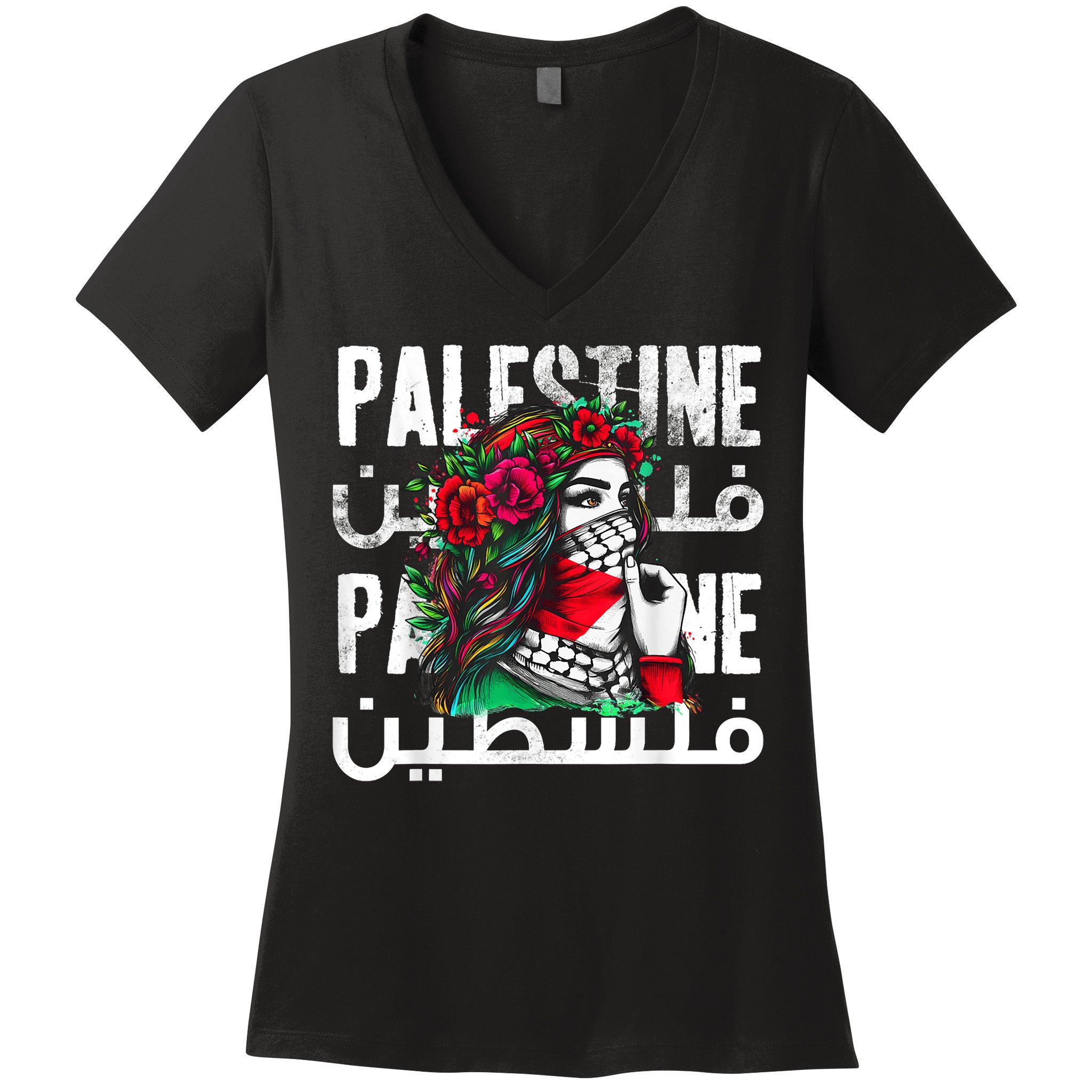 A Palestinian Girl Wearing A Palestinian Bandana Palestine Women's V-Neck T-Shirt