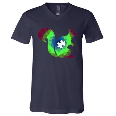 Autism Puzzle Gifts With Squirrel V-Neck T-Shirt