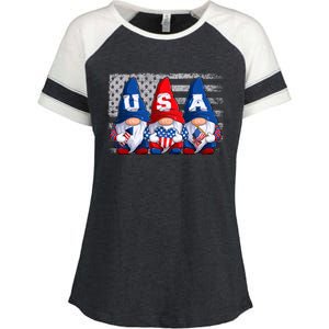 American Patriotic Gnomes Usa 4th Of July Meaningful Gift Enza Ladies Jersey Colorblock Tee