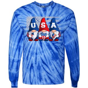 American Patriotic Gnomes Usa 4th Of July Meaningful Gift Tie-Dye Long Sleeve Shirt