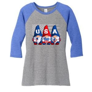 American Patriotic Gnomes Usa 4th Of July Meaningful Gift Women's Tri-Blend 3/4-Sleeve Raglan Shirt