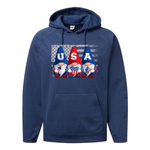 American Patriotic Gnomes Usa 4th Of July Meaningful Gift Performance Fleece Hoodie