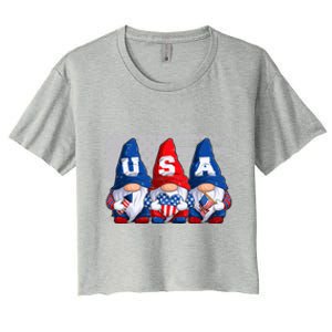 American Patriotic Gnomes Usa 4th Of July Meaningful Gift Women's Crop Top Tee