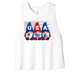 American Patriotic Gnomes Usa 4th Of July Meaningful Gift Women's Racerback Cropped Tank