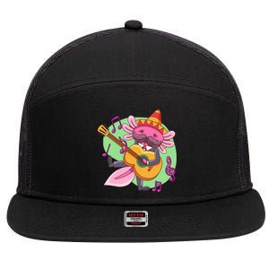 Axolotl Playing Guitar 7 Panel Mesh Trucker Snapback Hat