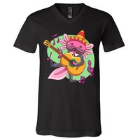 Axolotl Playing Guitar V-Neck T-Shirt