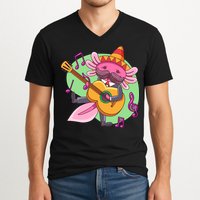Axolotl Playing Guitar V-Neck T-Shirt