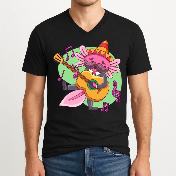 Axolotl Playing Guitar V-Neck T-Shirt