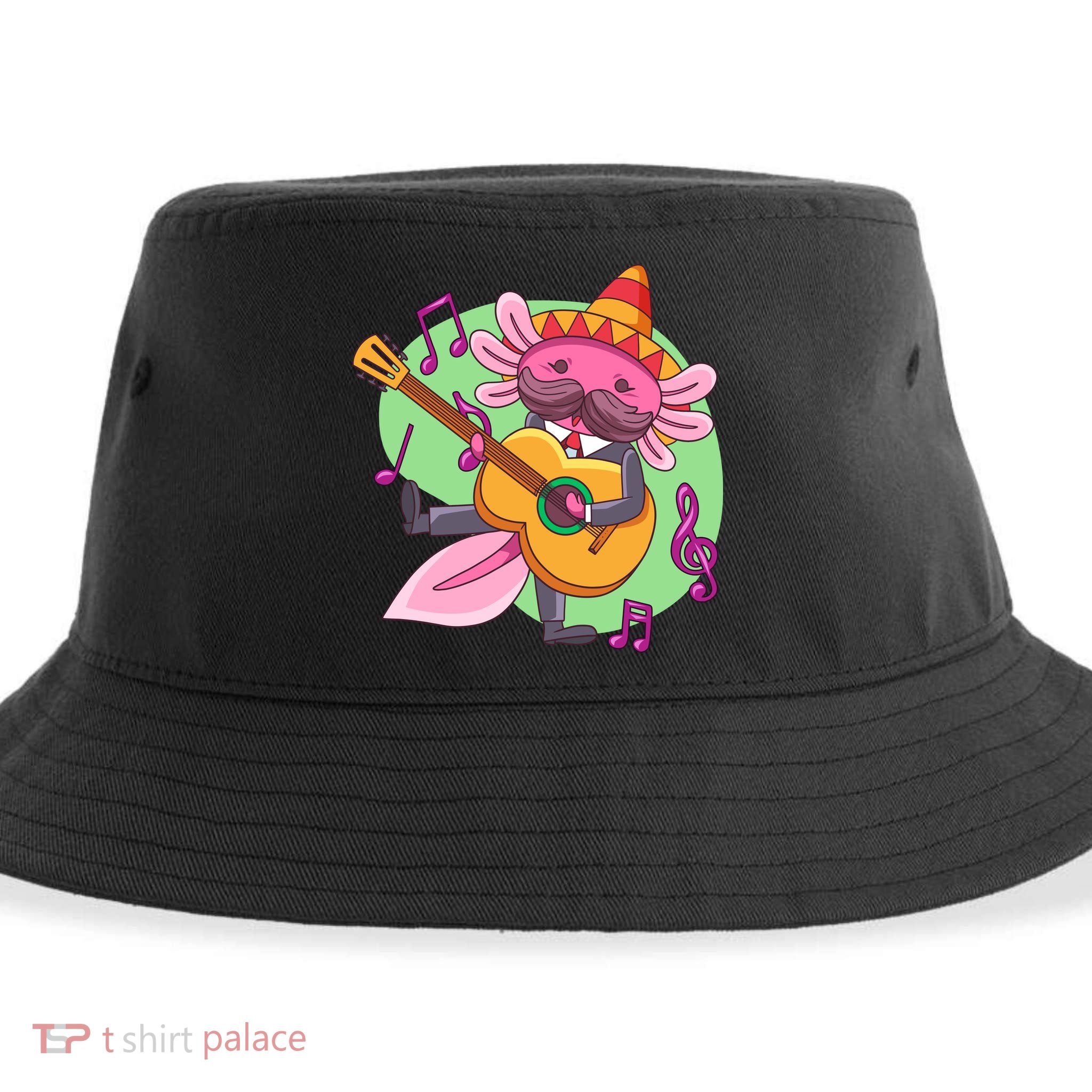 Axolotl Playing Guitar Sustainable Bucket Hat