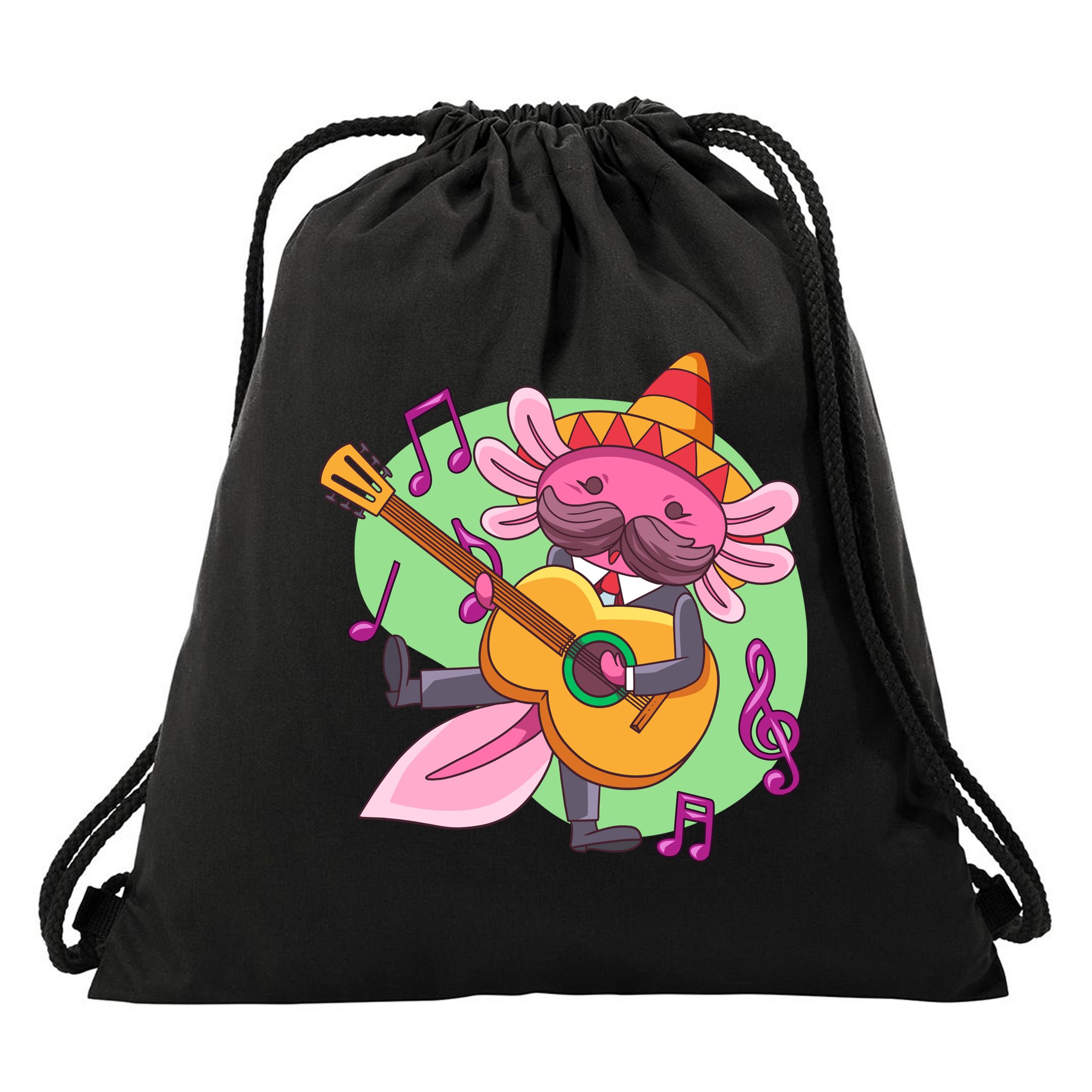 Axolotl Playing Guitar Drawstring Bag
