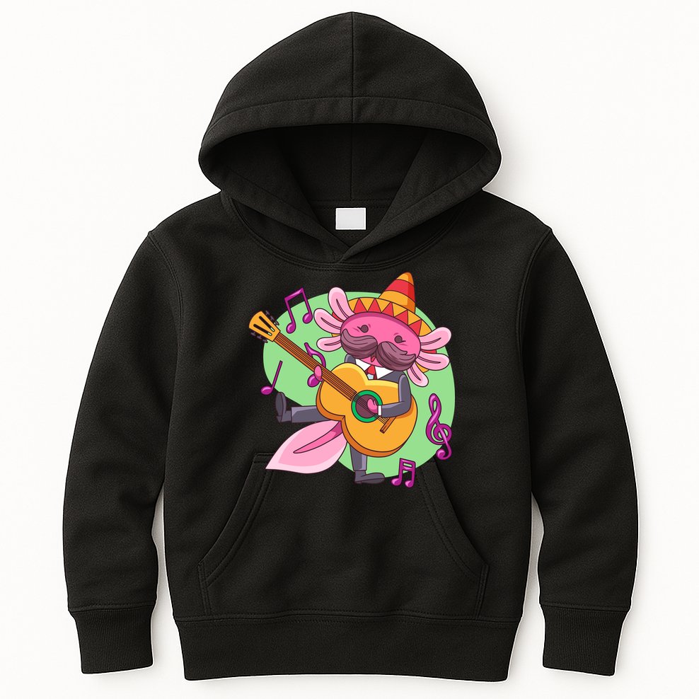 Axolotl Playing Guitar Kids Hoodie
