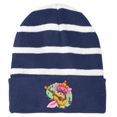 Axolotl Playing Guitar Striped Beanie with Solid Band