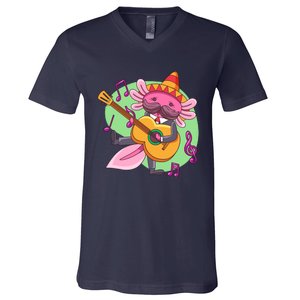 Axolotl Playing Guitar V-Neck T-Shirt