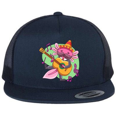 Axolotl Playing Guitar Flat Bill Trucker Hat