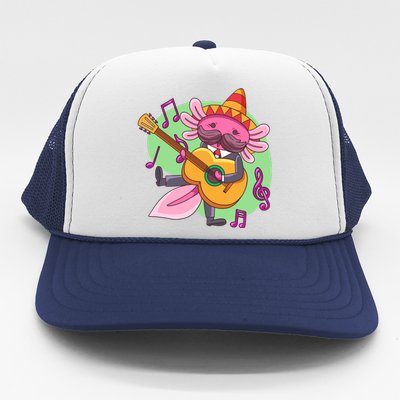 Axolotl Playing Guitar Trucker Hat