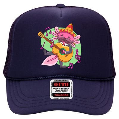 Axolotl Playing Guitar High Crown Mesh Back Trucker Hat