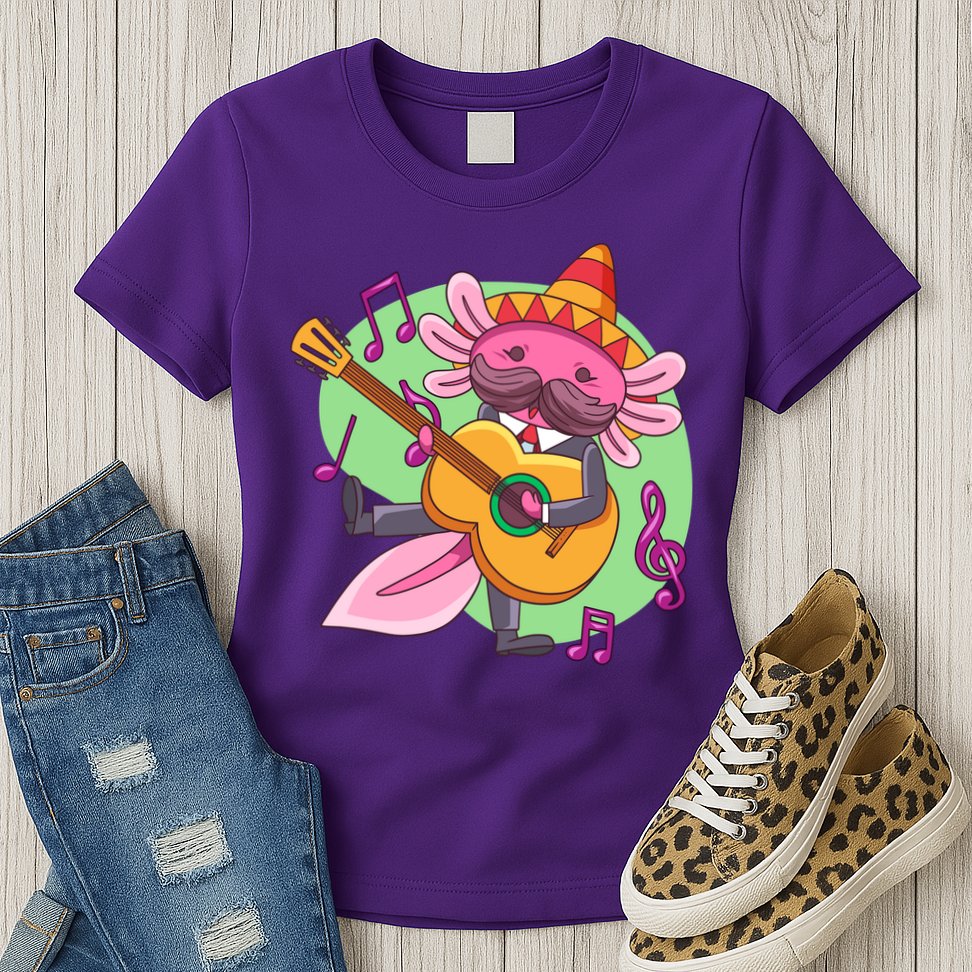 Axolotl Playing Guitar Womens T-Shirt
