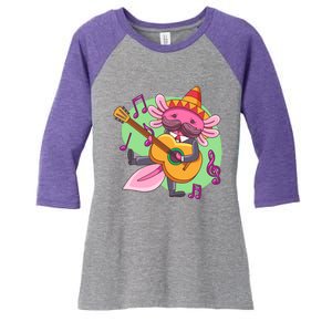 Axolotl Playing Guitar Women's Tri-Blend 3/4-Sleeve Raglan Shirt