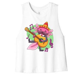 Axolotl Playing Guitar Women's Racerback Cropped Tank