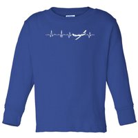 Awesome Pilot Heartbeat Flying Airplane Aviator Aviation Cool Gift Toddler Long Sleeve Shirt