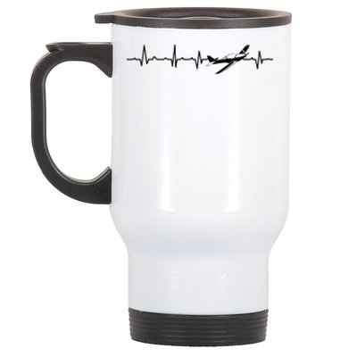 Awesome Pilot Heartbeat Flying Airplane Aviator Aviation Cool Gift Stainless Steel Travel Mug