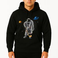 Astronaut playing Hockey in Space Planets Moon Hoodie